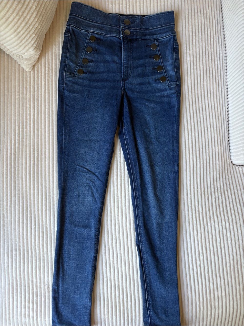 Express Dark Blue High-Rise Skinny Jeans with Decorative Buttons